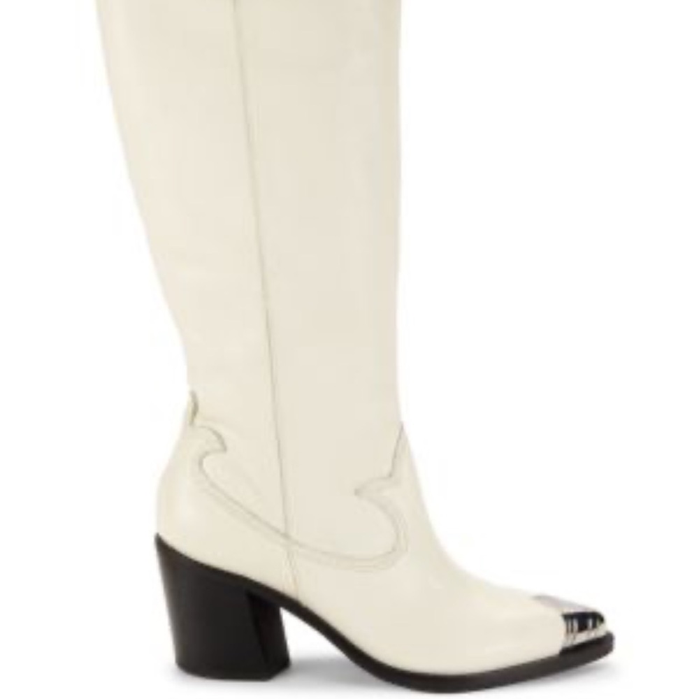 Dolce Vita Cream Ankle Boots with Black Heel